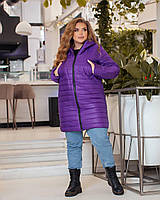 Гарне зимове пальто для жінок з пишними формами. Колір Бузьковий