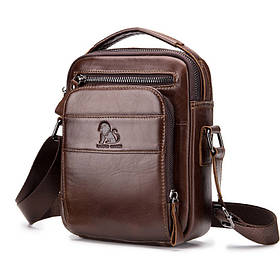 Чоловіча сумка через плече Натуральна шкіра Барсетка Чоловіча шкіряна сумка для документів планшет Коричнева