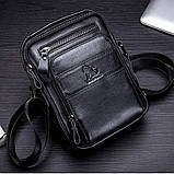 Чоловіча сумка через плече Натуральна шкіра Барсетка Чоловіча шкіряна сумка для документів планшет Чорна, фото 2