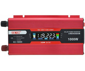 Автомобільний інвертор перетворювач UKC 12V-220V 1000W KC-1000D із LCD екраном