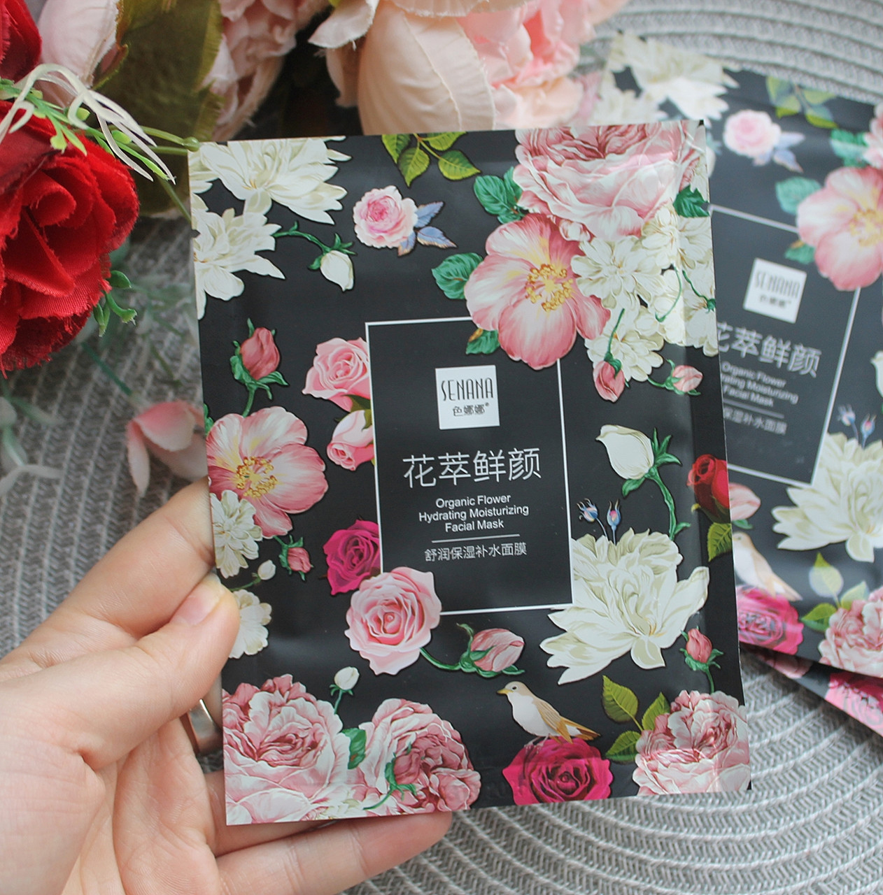 Тканинна маска для обличчя SENANA Organic Flower Hydrating Moisturizing Facial Mask з екстрактом троянди
