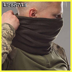 Теплий флісовий бафф Олива / Зимовий тактичний бафф на шию / Шарф-труба анатомічний