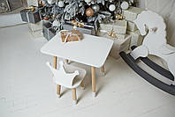 Дитячий білий прямокутний стіл і стільчик біла корона. Столик для ігор, уроків, їжі. Білий столик, фото 9