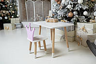Дитячий білий прямокутний стіл і стільчик фіолетова корона. Столик для ігор, уроків, їжі. Білий столик, фото 5