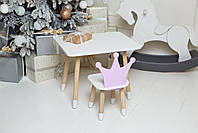 Дитячий білий прямокутний стіл і стільчик фіолетова корона. Столик для ігор, уроків, їжі. Білий столик, фото 8