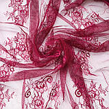 Ажурне французьке мереживо шантильї (з війками) кольору бордо шириною 150 см, довжина купона 3,0 м., фото 7