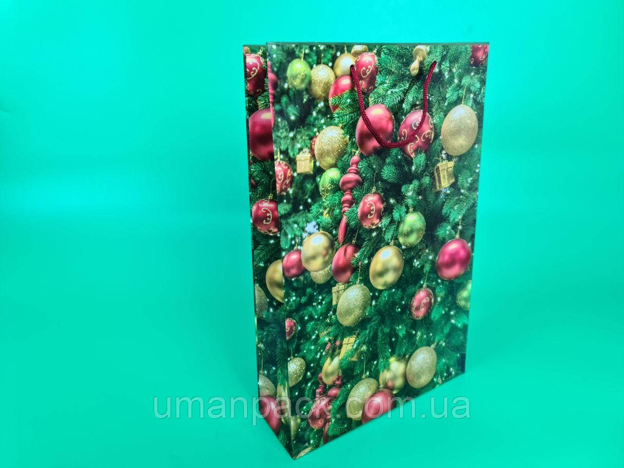 Паперовий Подарунковий Пакет Новорічний вертикальний 25/37/8 (12 шт.)