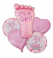 Воздушные шарики "It's a girl", набор 5 шт