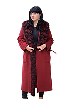 Зимнее женское пальто-халат с мехом енота бордовое Ricco Ницца