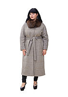 Зимнее женское удлиненное пальто с песцом серое Ricco Эрмитаж