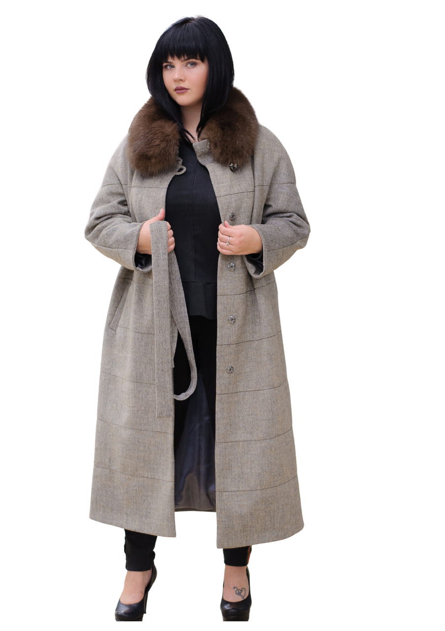 Зимнее женское удлиненное пальто с песцом серое Ricco Эрмитаж - фото 3 - id-p1149165882