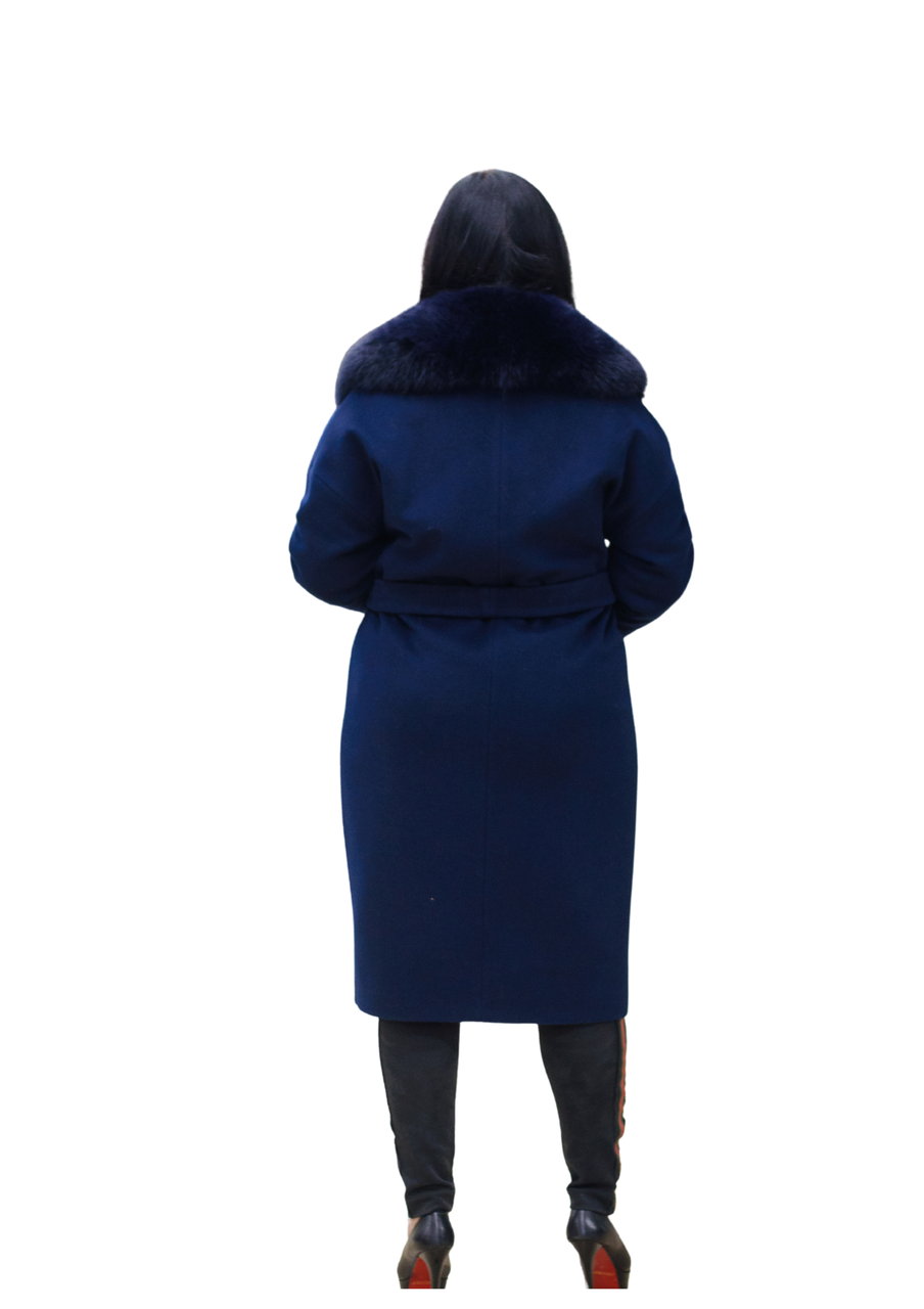 Зимнее женское пальто из ворсовой ткани с песцом синее Ricco Столица - фото 3 - id-p1149165880