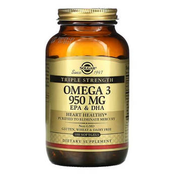 Омега 3, Solgar Triple Strength Omega 3 950 mg EPA & DHA 100 капсул