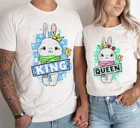 Парный комплект футболок с зайцами King and Queen