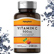 Вітамін С Piping Rock Vitamin C 500 мг з Біофлаваноїдами і шипшиною 200 таблеток