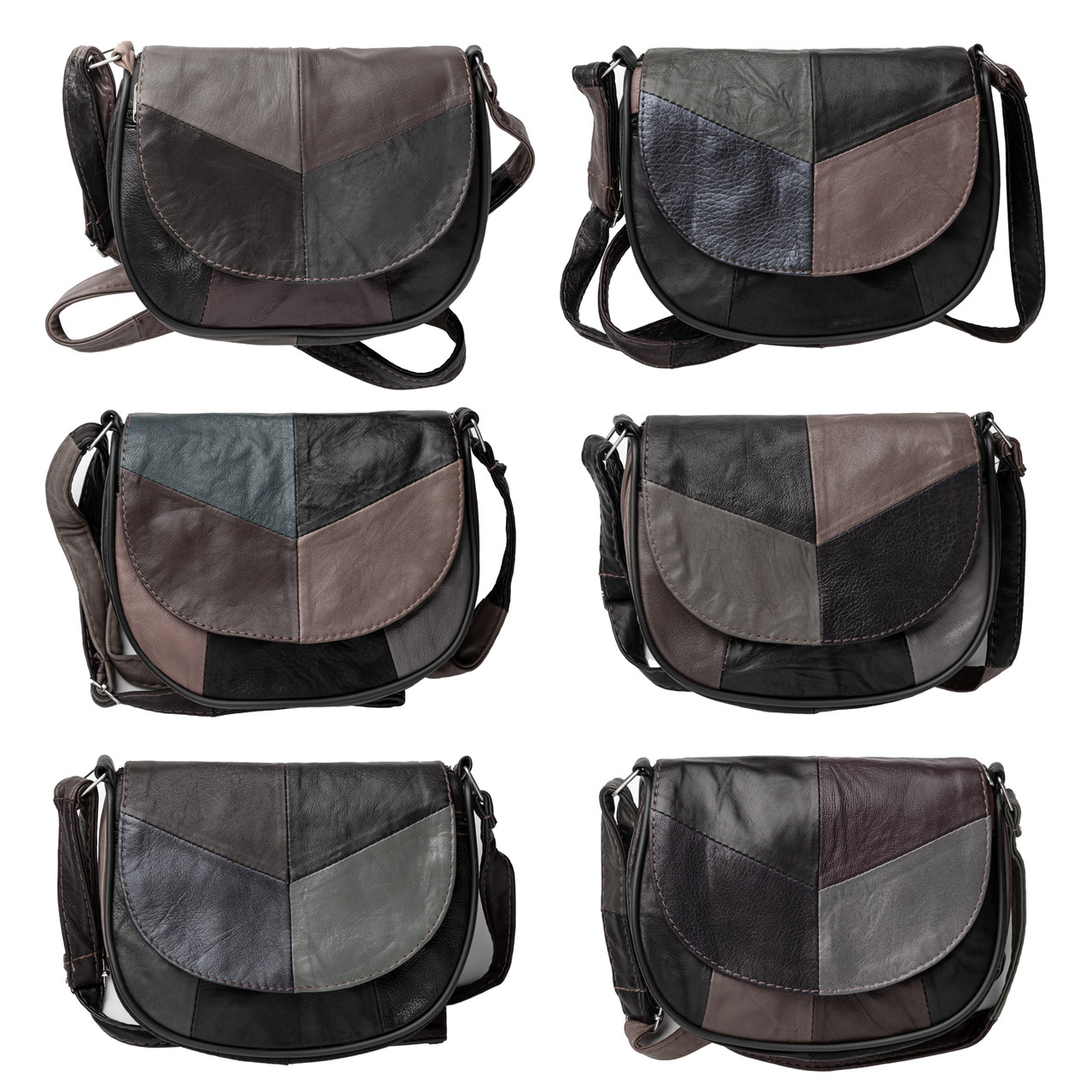 Шкіряна жіноча сумка напівкруглої форми через плече "Принцеса" мікс