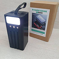 Переносной павер банк с кабелями для зарядки телефона 50000 mAh, Power Bank внешний акумулятор с фонариком