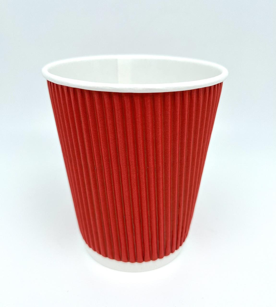 Стакан паперовий двошаровий гофра червоний 300 мл., 25 шт.