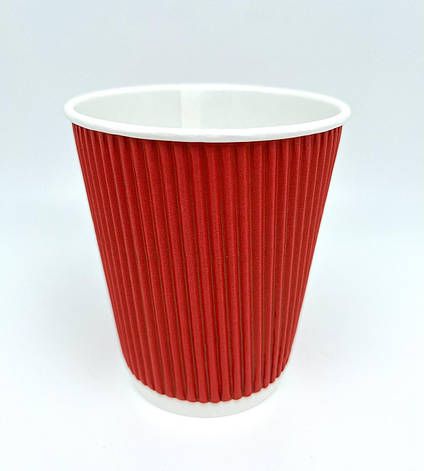 Стакан паперовий двошаровий гофра червоний 300 мл., 25 шт., фото 1