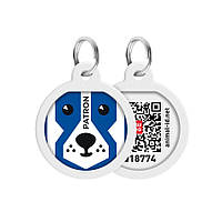 Адресник для собак і котів металевий WAUDOG Smart ID з QR паспортом, малюнок "Патрон", коло, Д 25 мм