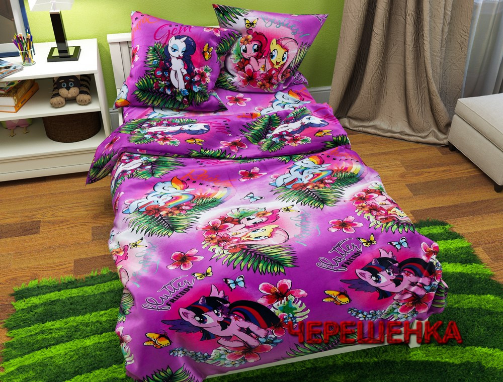 Тканина для постільної білизни Бязь "Gold" Lux дитяча GLB7191 (50м) принт My Little Pony