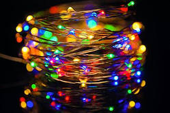Світлодіодна гірлянда, нитка (дріт) 10М 100LED на батарейках різнобарвна rgb