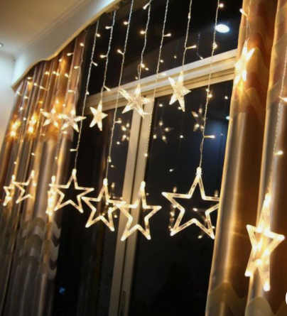 Гірлянда штора з пультом (в подарунковій упаковці) Зорепад 2.5 метра 138LED 12 зірок 220В Warm white, фото 1