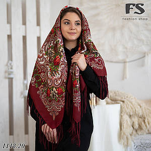 Класична бордова вовняна хустина Мить