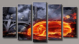 Модульна картина на полотні з 5 частин "Пламоване авто"
