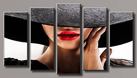 Модульна картина на полотні з 5 частин "Дама в капелюсі"