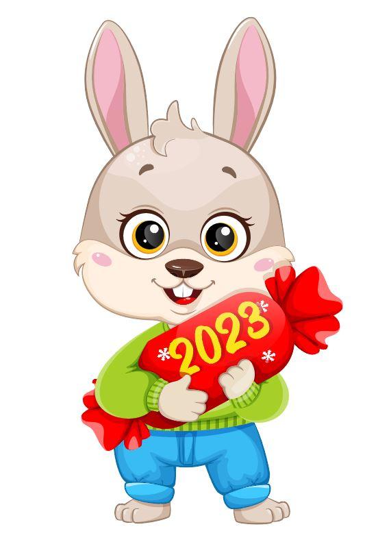 Наклейка для ростової фігури "Зайка з цукеркою 2023" 80х43 см/інтер'єрна наклейка (без обрізу)