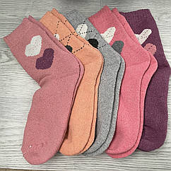 Жіночі махрові вовняні шкарпетки р.36-42 (упаковка 5шт) "Серце"