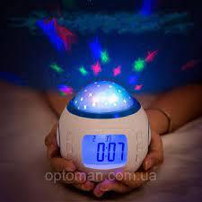 Музичний нічник-проєктор зоряне небо 1038 з годинником і будильником