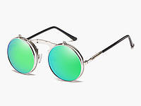 Винтажные очки Стимпанк солнцезащитные с двойными линзами зеркальные зеленые (green)