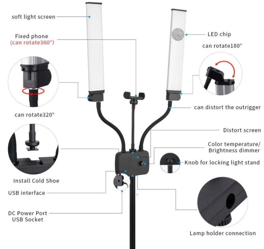 LED лампа для селфи прямоугольная Multimedia AL-45X 7660 - фото 4 - id-p1382930304