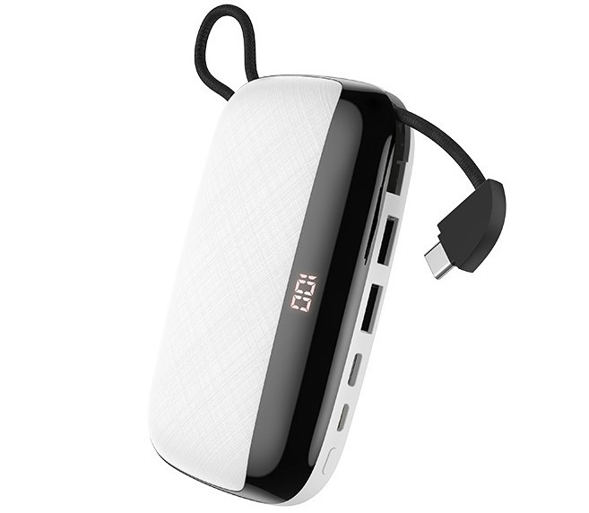 УМБ портативний зарядний Power Bank HOCO S29 10000 mAh, 3A, з вбудованим Type-C, біле