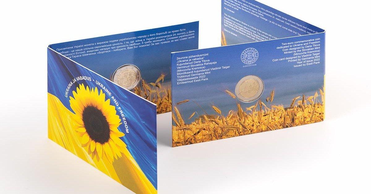 Монета номіналом 2 євро 2022 «Слава Україні» Естонія "SLAVA UKRAINI" в буклеті