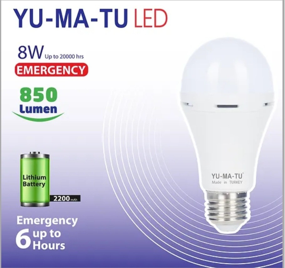 Акумуляторная лампа E27 с перехідником на E14 YU-MA-TU 8W