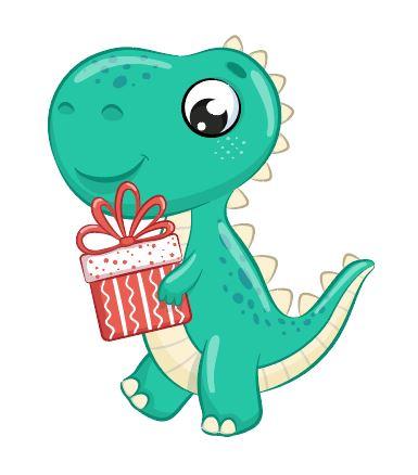 Наклейка для ростової фігури "Динозаврик з подарунком" 80х65 см /інтер'єрна наклейка (без обрізу)
