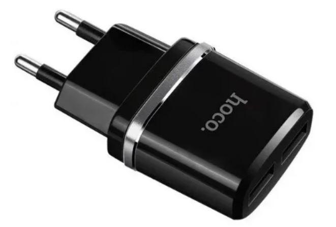Мережевий адаптер HOCO C12 7091, 2 USB, чорна