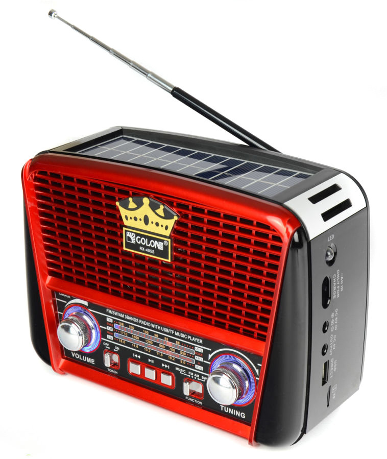 Портативная колонка MP3 USB Golon RX-456S Solar с солнечное панелью Black-Red