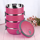 Термос харчовий ланч бокс пластиковий з залізної колбою 4 секції 3.0 л C-128 Lunch Box, фото 2