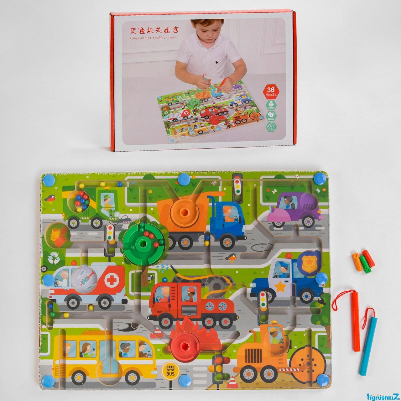 Іграшка деревяна "Вкладиш лабіринт. Міський дорожній рух", Развивающая игрушка "Лабиринт. Городское дорожное движение" 47976, фото 1