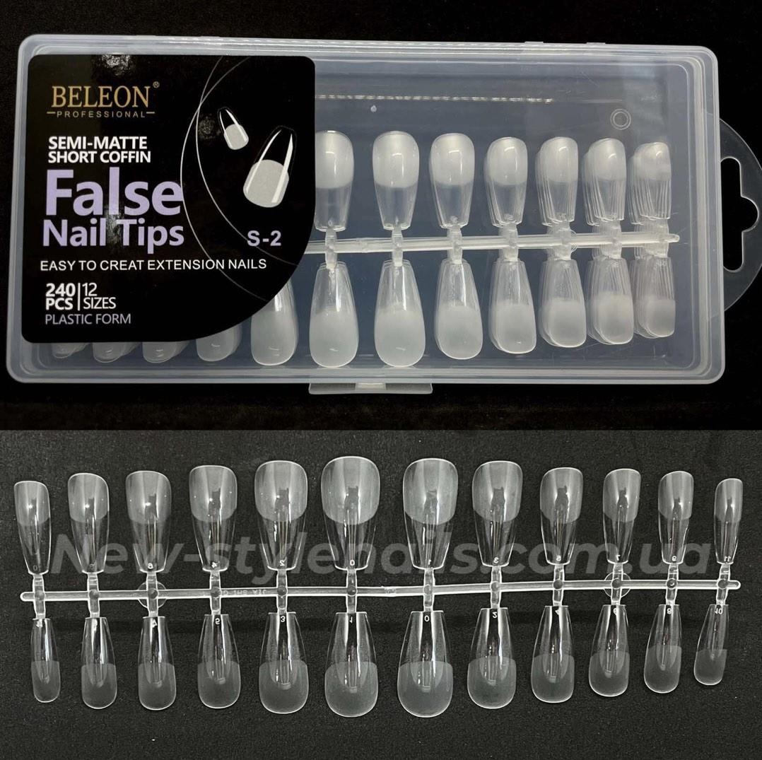 Тіпси гелеві напівматові для нарощування нігтів BELEON 240 штук - (Балерина короткі) S-2, фото 1