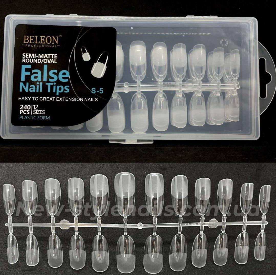 Тіпси гелеві напівматові для нарощування нігтів BELEON 240 штук - (Овал) S-5, фото 1