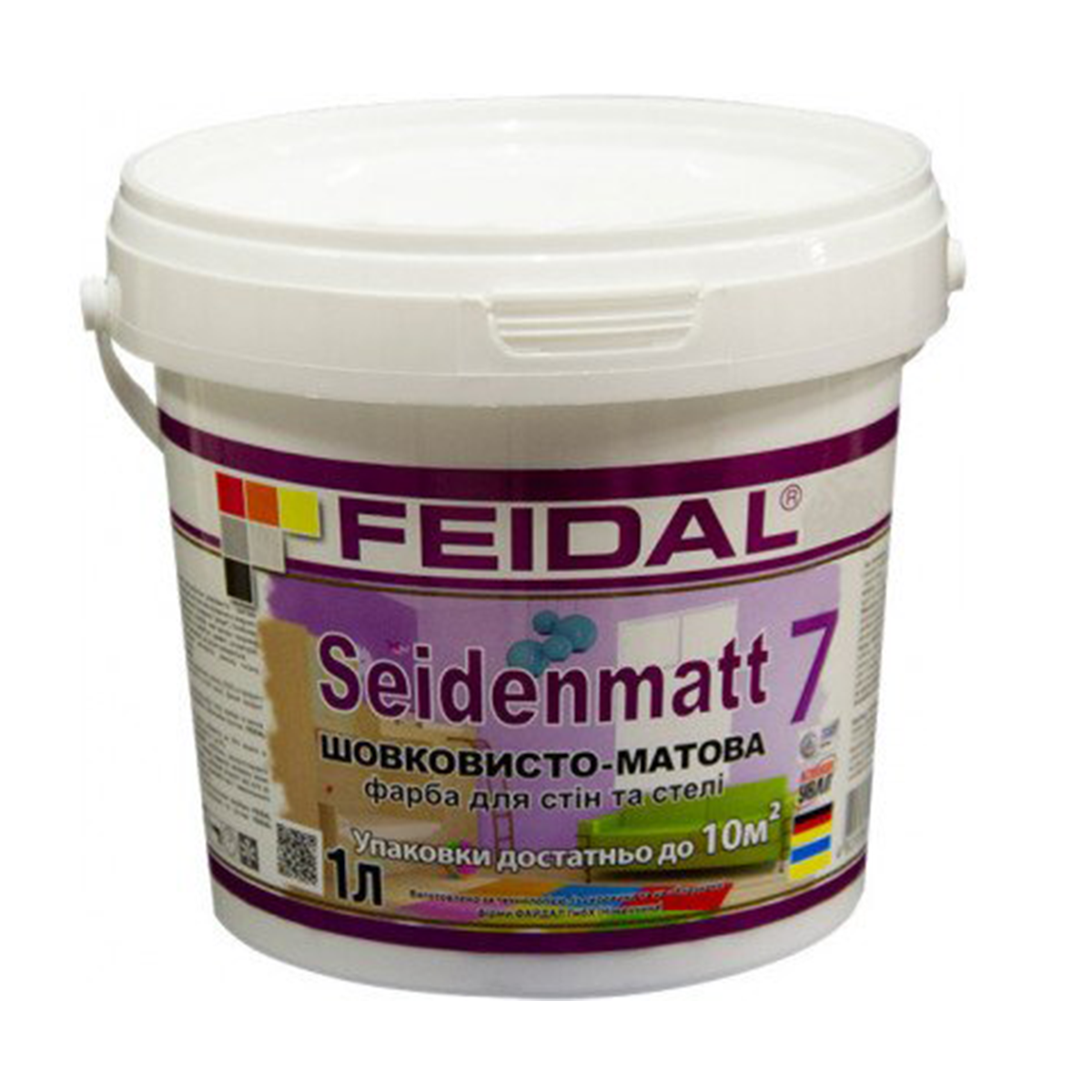 Краска для стен и потолка Feidal Innenlatex Seidenmatt шелковисто-матовая 1л - фото 1 - id-p1728256636