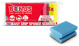 Губка профільована для миття посуду Bonus B385 Easy Grip Sponge Scourer 5шт