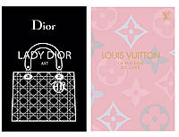 Комплект из 2-х брендовых ежедневников А5 для женщин: деловой блокнот D.I.O.R черный + Louis Vuitton розовый