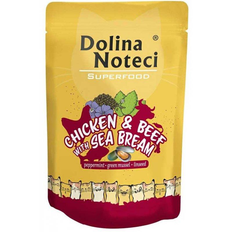 Беззерновий вологий корм для кішок з куркою, яловичиною та дорадо Dolina Noteci Superfood 85 г