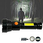 Ручний ліхтар акумуляторний з COB "Panther PT-8916B" Чорний, ліхтарик світлодіодний переносний (фонарик)